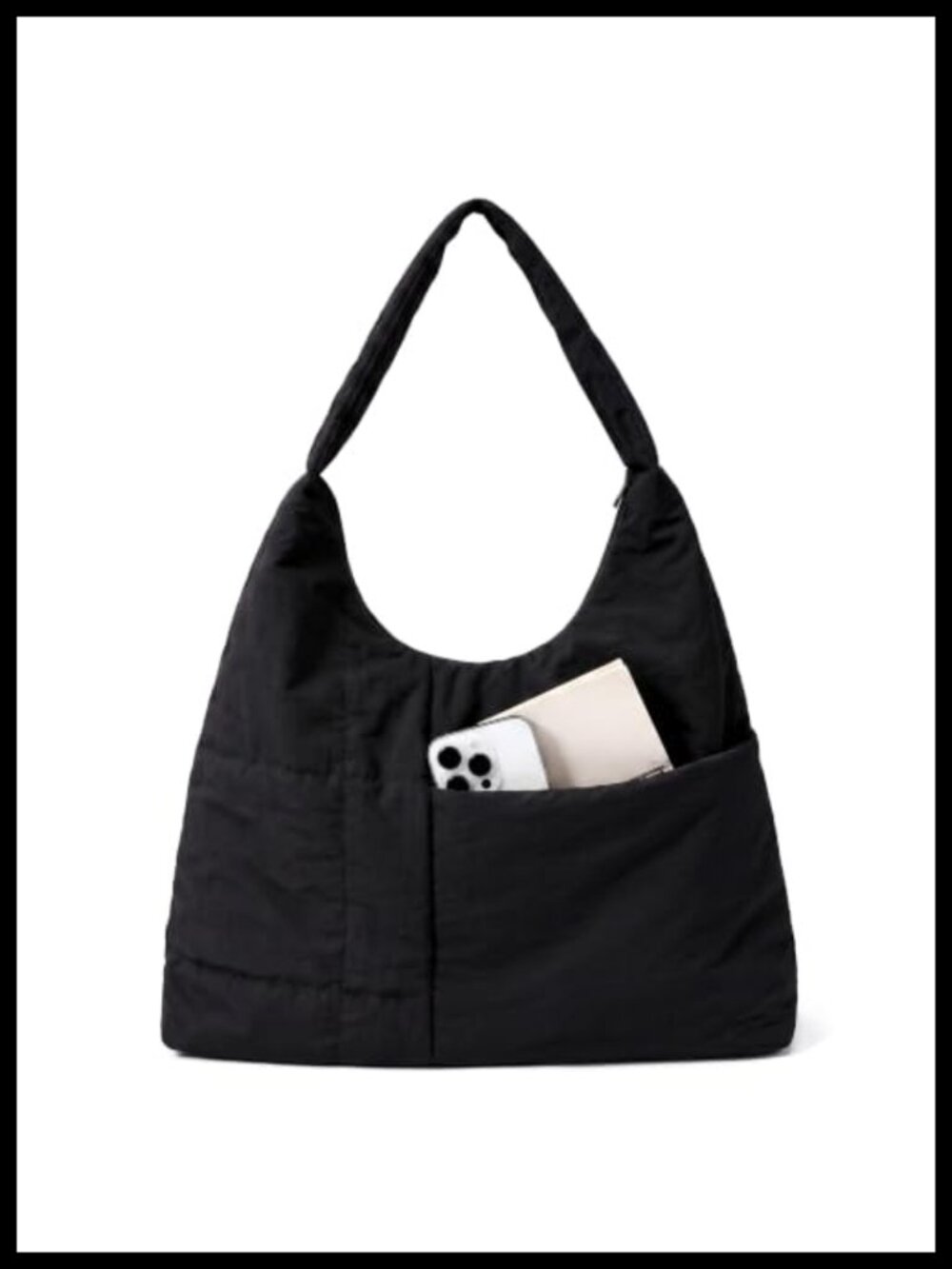 Nylon Slouchy Hobo Bag Quilted Puffer Shoulder Tote with Wide Strap
